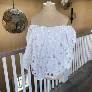 Trina Turk white lace off the shoulder top